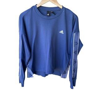 Adidas Sweater Top Cropped Blue Logo Tape Crewneck Sweatshirt Athleisure Medium